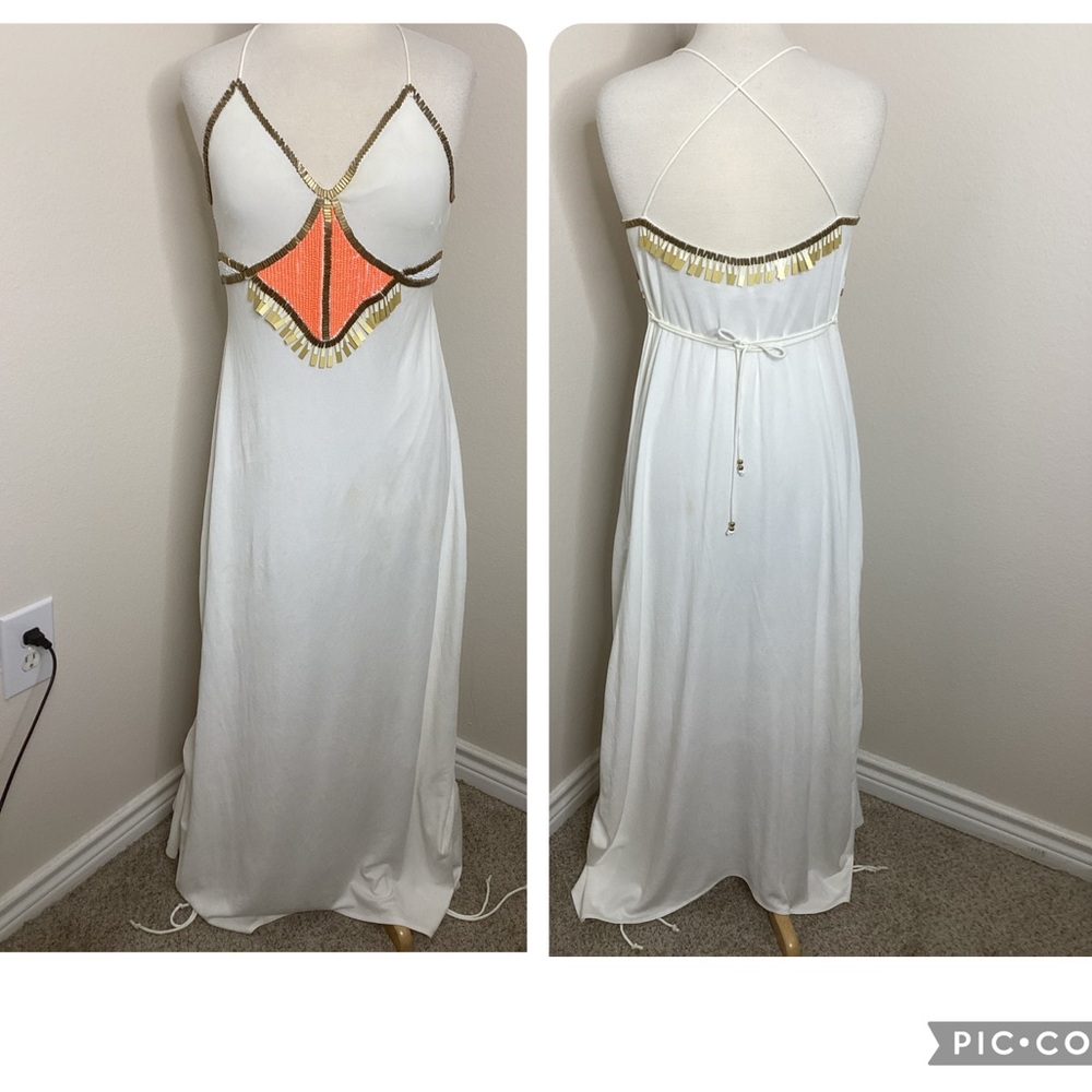 IXIAH Amhara Dress White Orange Cupro Jersey Resort Wear 6